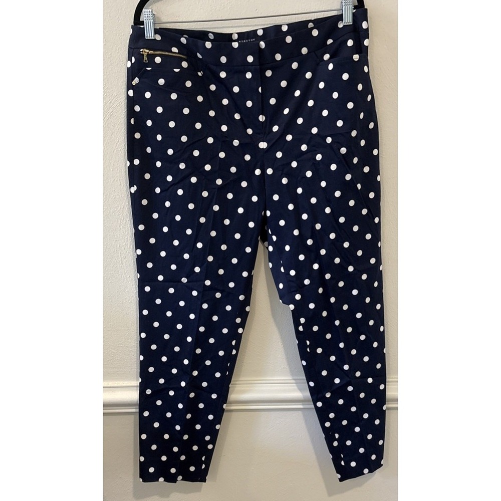 Jones New York Navy and White Polka Dot Slim Ankle Pants